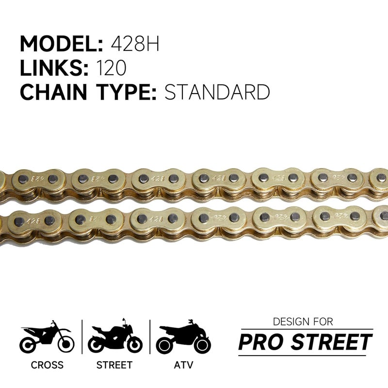 HILAKE 428 Motorcycle Chain 120 Links Non O-Ring with Connecting Master Link and Chain Breaker Heavy Duty Drive Chain for Motorcycle Bicycle Go Kart Mini Trail Bike - Image 2